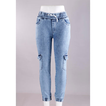 Women Blue Jogger Cargo Jeans
