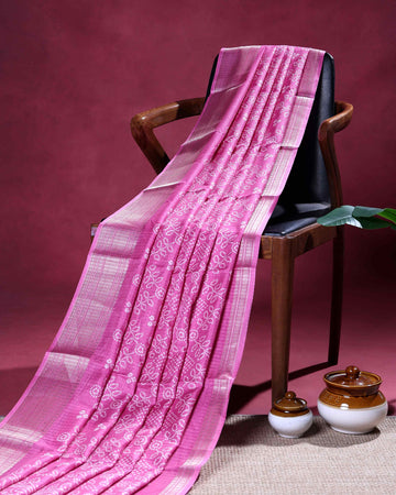 Premium Dola Silk Saree with Intricate Floral Vine Weave and Zari Border - Rose Pink