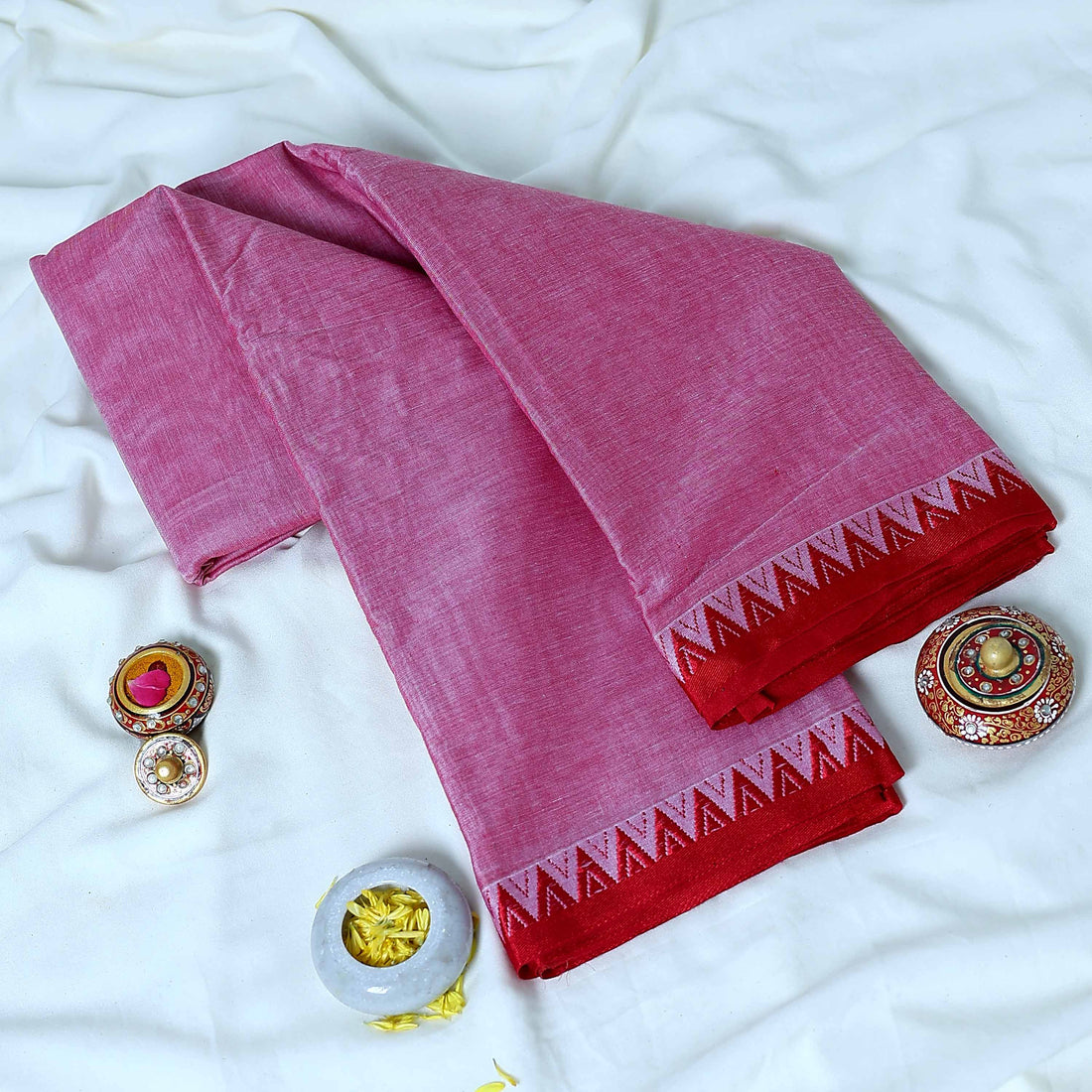 Pink Mangalagiri Cotton Saree for Women | Festive Summer Collection | Jeyachandran - Full View