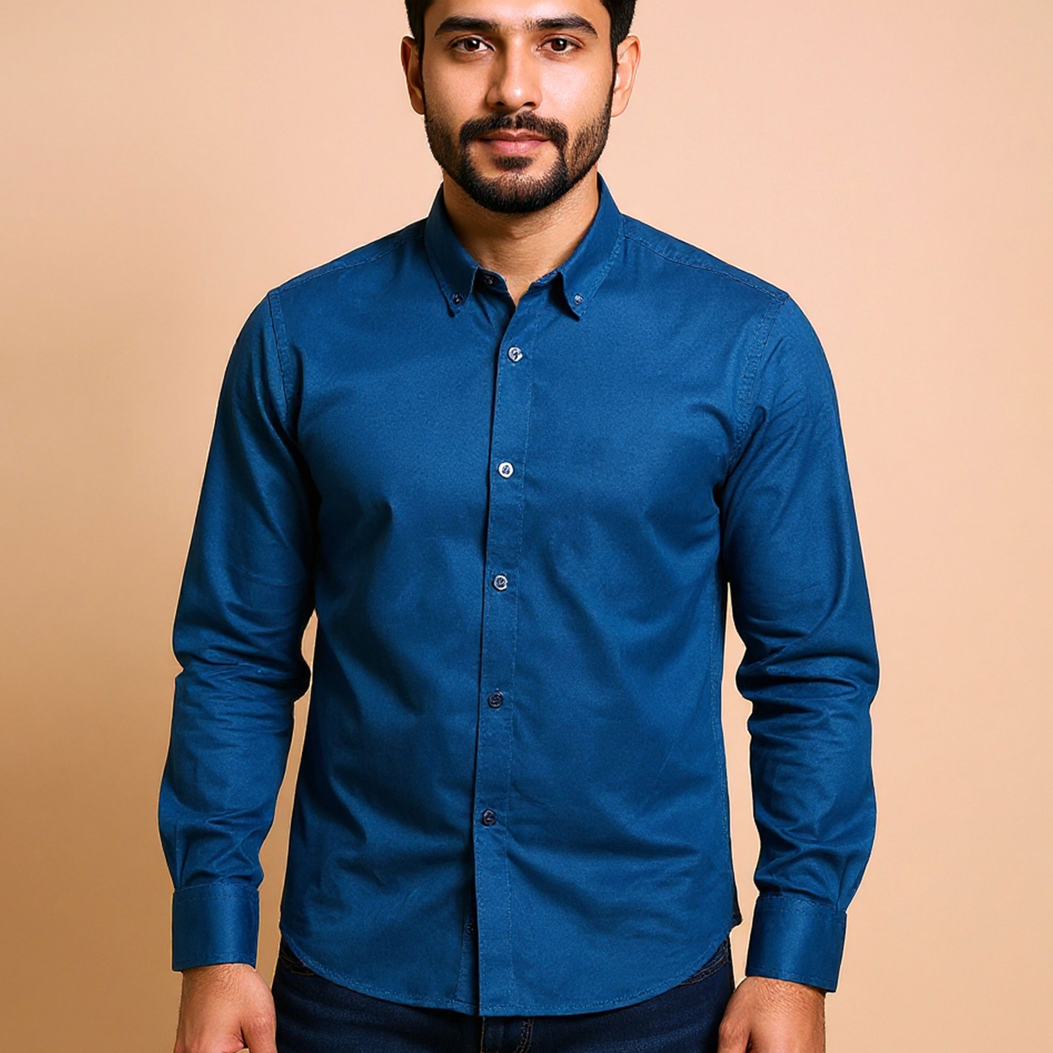 Men's Nativebull Brand Solid Casual Full Sleeve Shirt - Blue