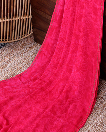 Elegant Lightweight Georgette Saree with Abstract Motif and Embellished Border - Pink
