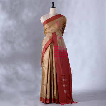 Brown Banana Pith Semi Silk Saree for Women | Wedding & Festive occasion | Jeyachandran - Full View