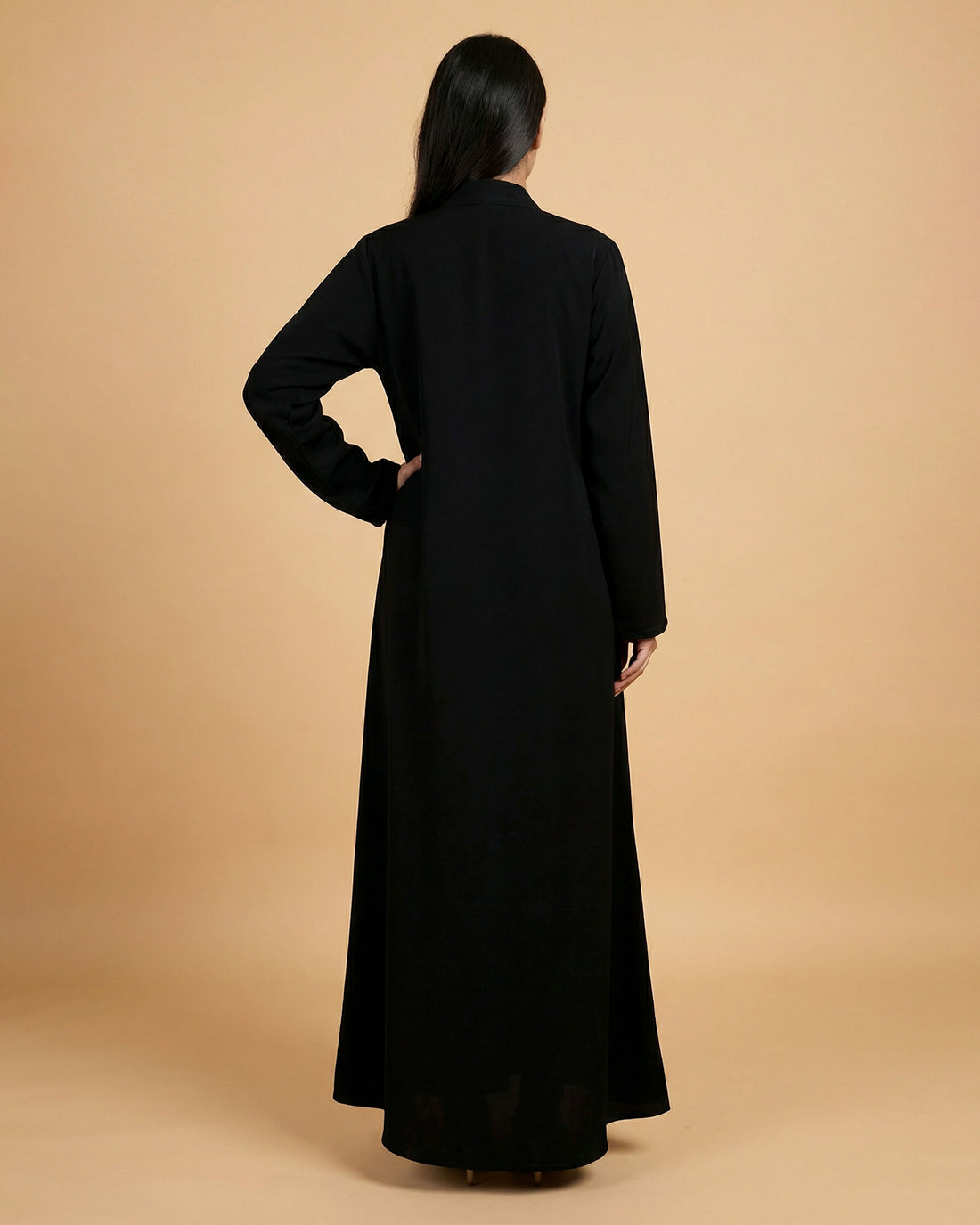 Traditional Women’s Elegant Full Length Burqa with V Neck Design and Beaded Panel Detailing - Black