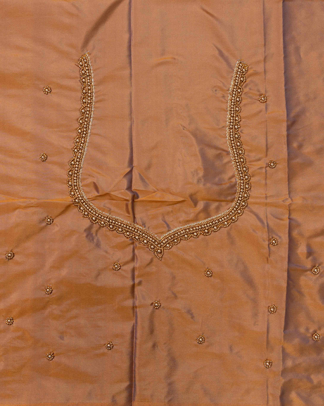 Unstitched Blouse Material with Intricate Aari Embroidery  - Brown