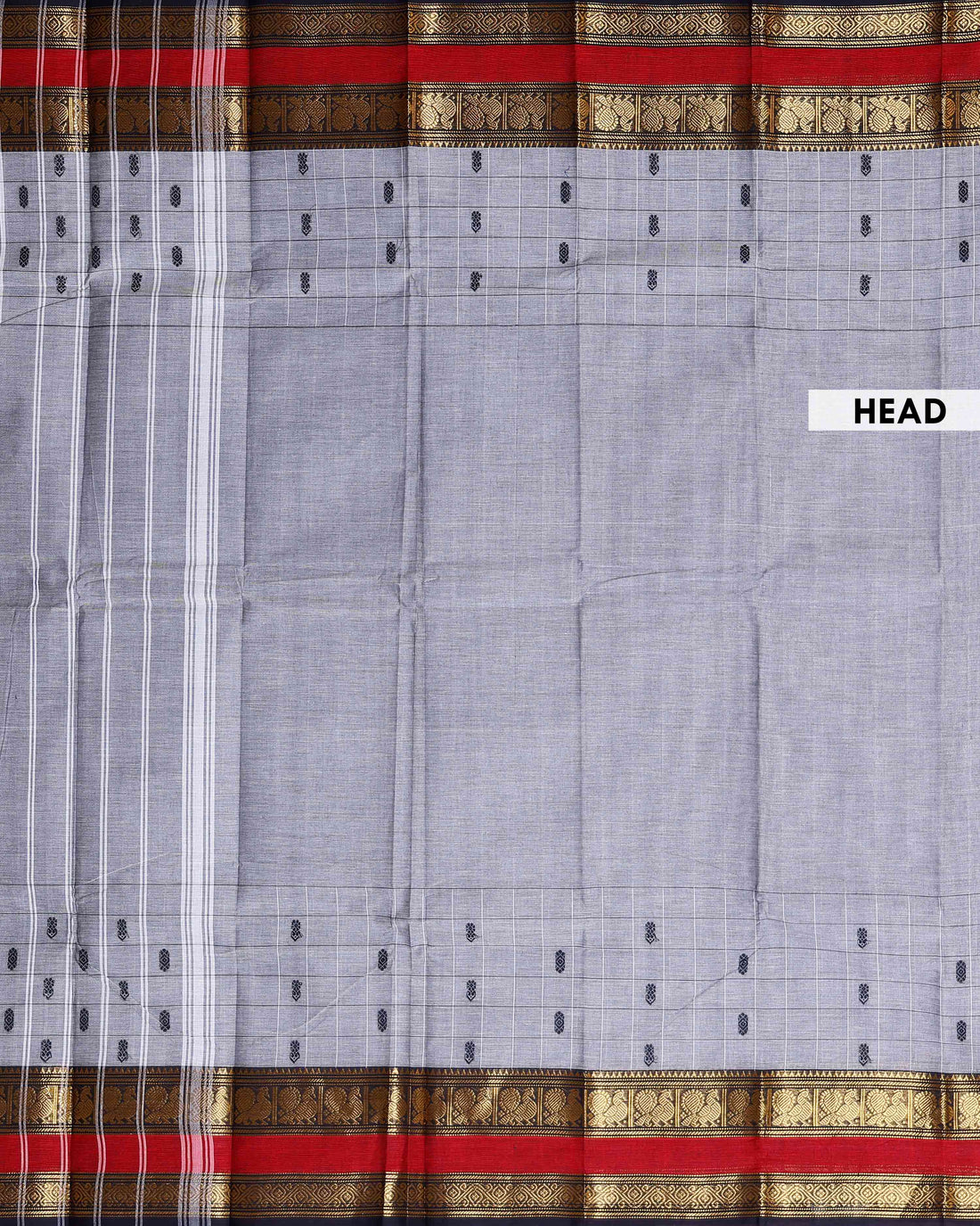 Traditional Chettinad Cotton Saree with Traditional Butta Weave and Zari Border - Grey