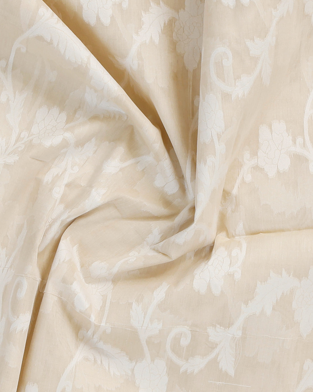 Elegant Floral Woven Bengal Cotton Saree - Beige