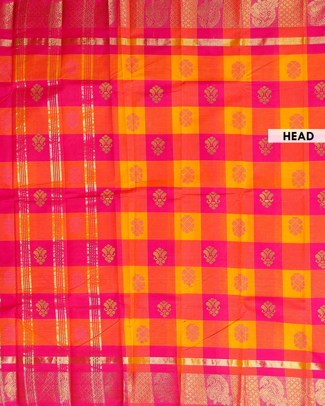 Elegant Chettinad Cotton Saree with Checks and Rich Zari Woven Pallu - Multi