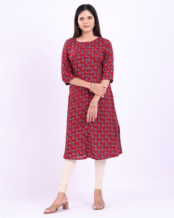 Women's Floral Printed Straight Kurta - Maroon