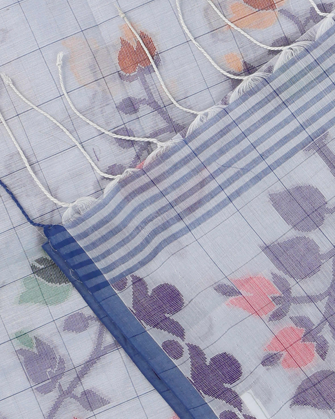 Grey Checked Design Bengal Cotton Saree