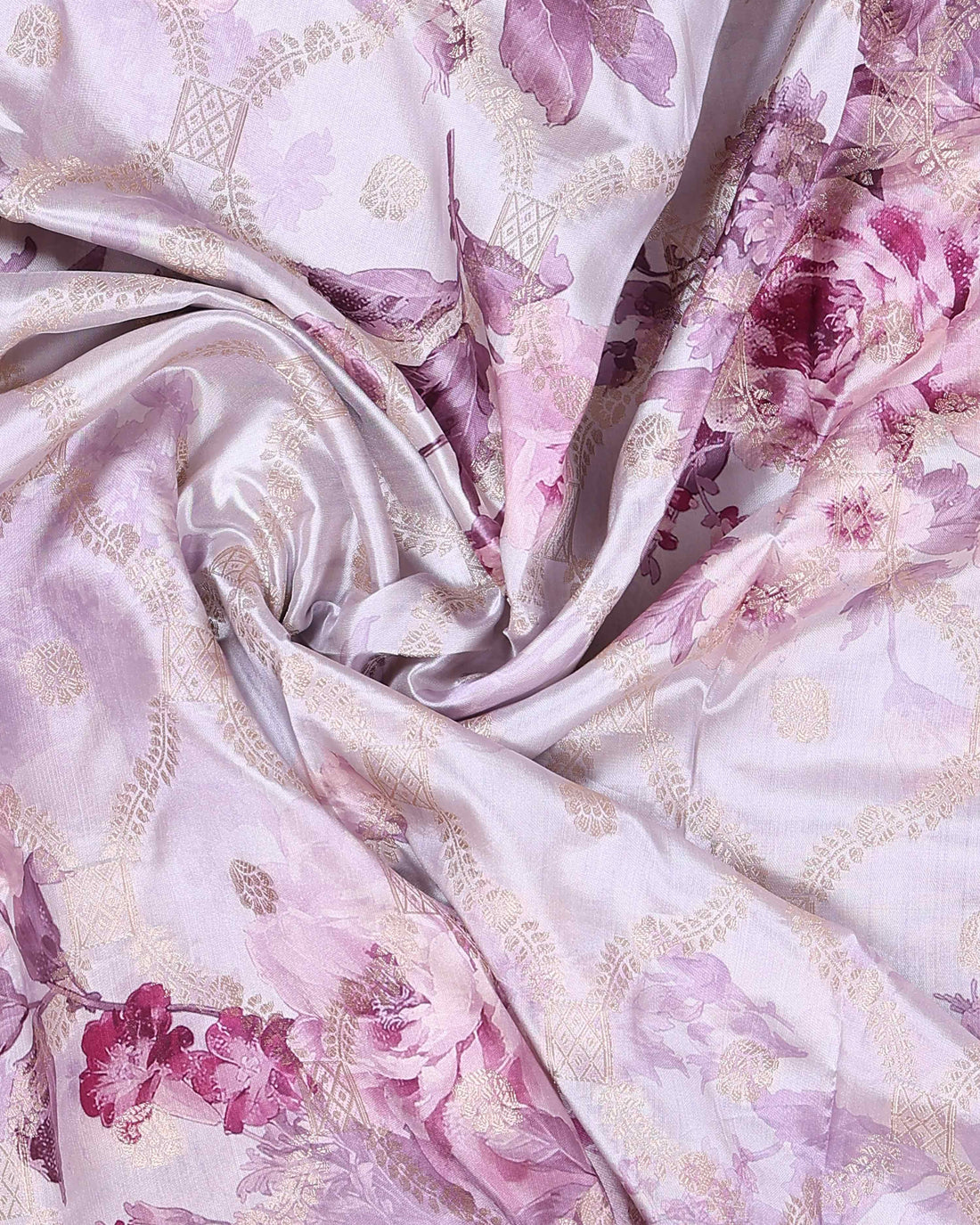 Floral Pattern Dola Silk Saree With Woven Border - Purple