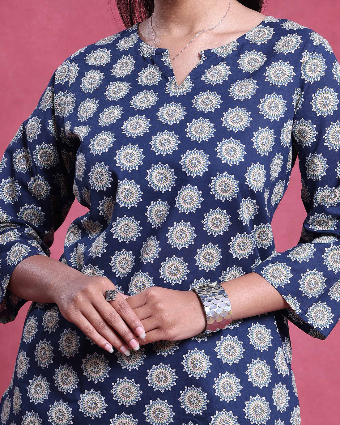 Women’s Stylish Printed Nightwear Co-Ord Set with Relaxed Fit Top and Full Length Pants - Blue