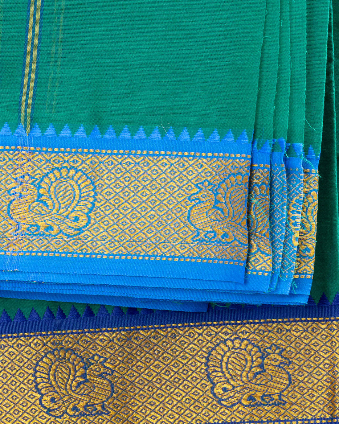 Green Cotton Dhoti With Multi Border