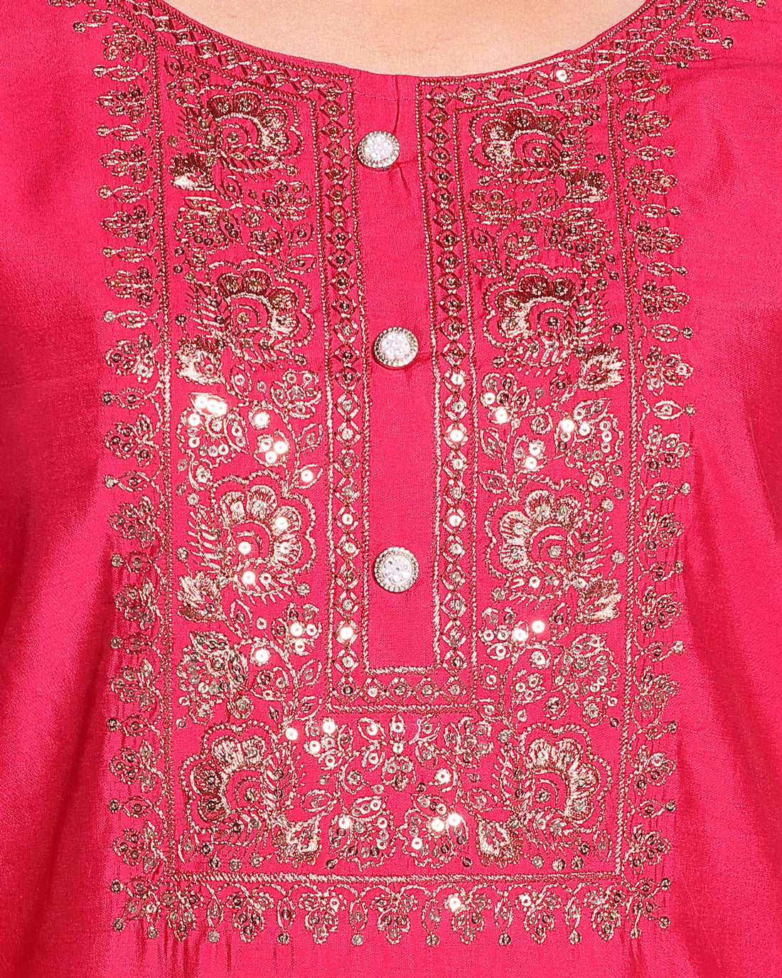 Elegant Women's Embroidered Silk Blend Kurta Palazzo Set - Red