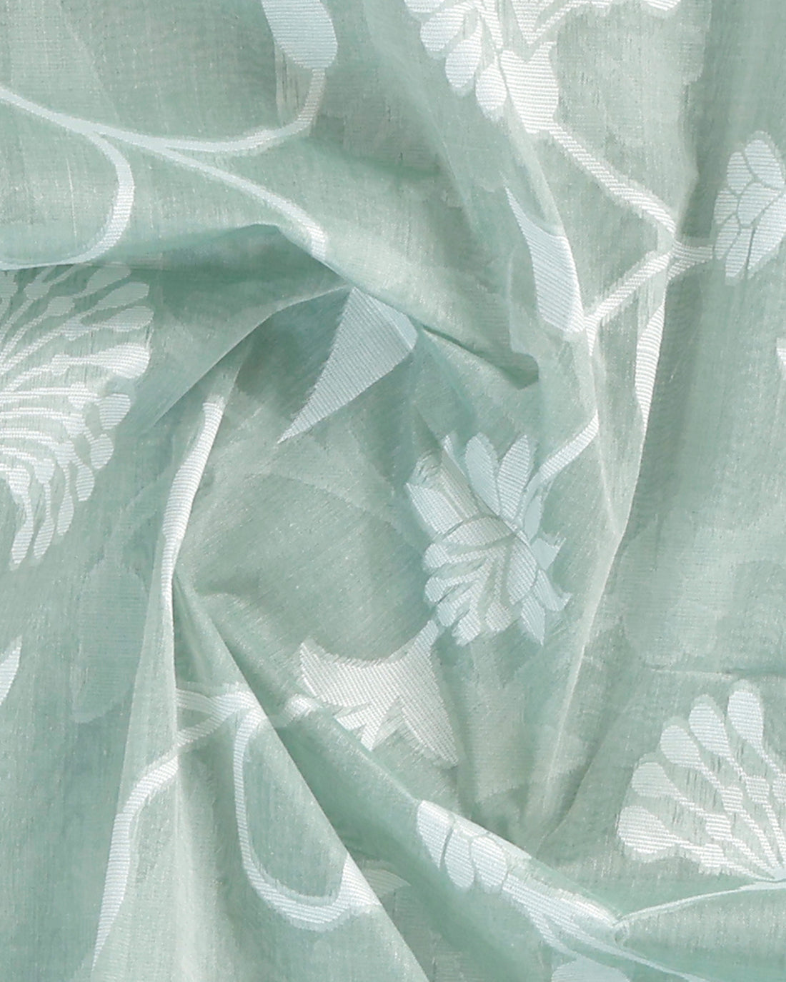 Light Green Floral Printed Bengal Cotton Saree