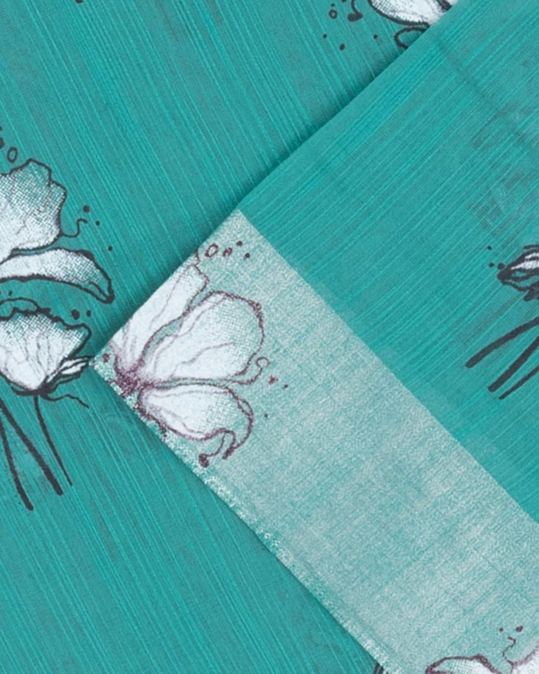 Green Printed Poly Cotton Saree