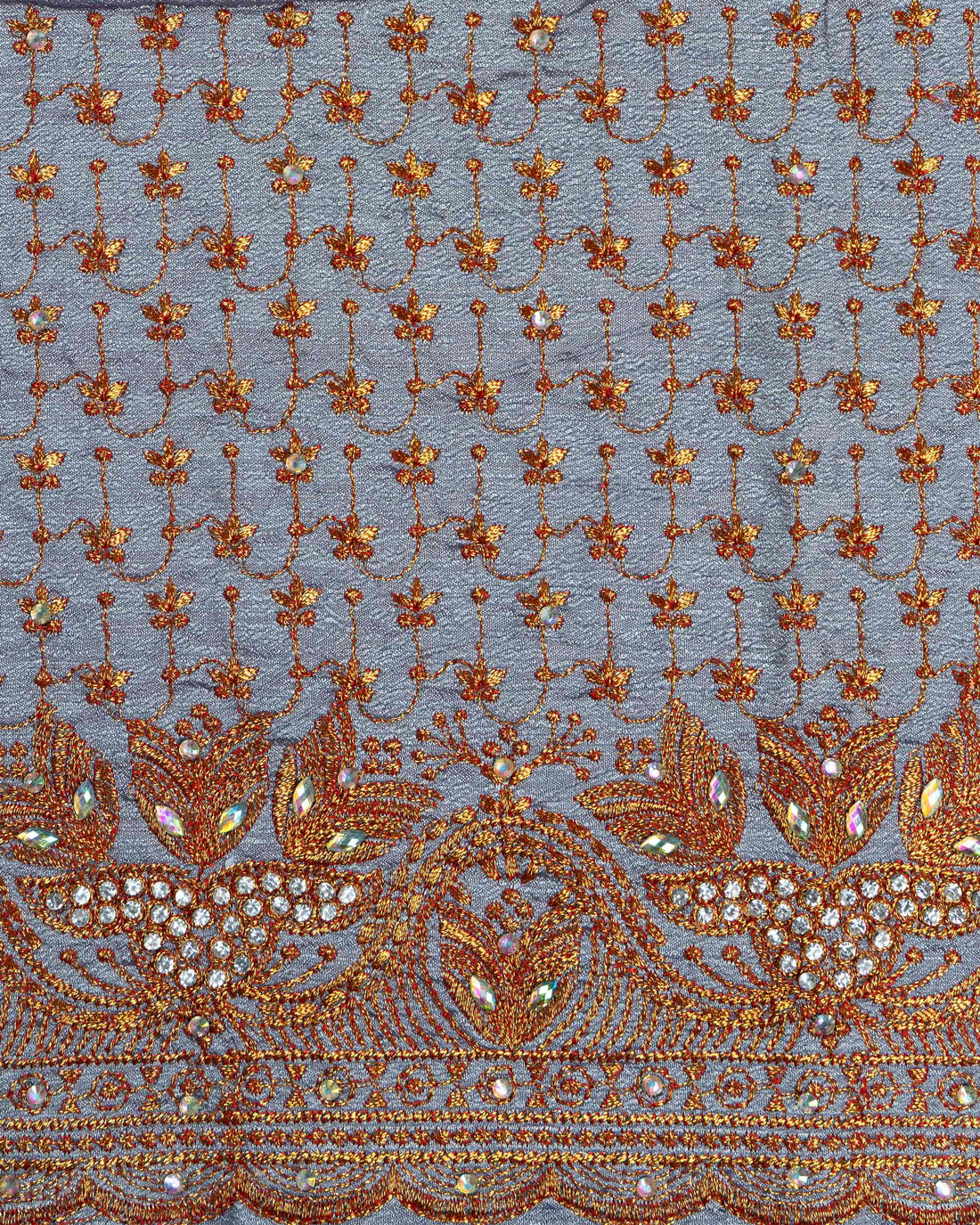 Elegant Embroidered Unstitched Blouse Material with Intricate Zari Work - Grey