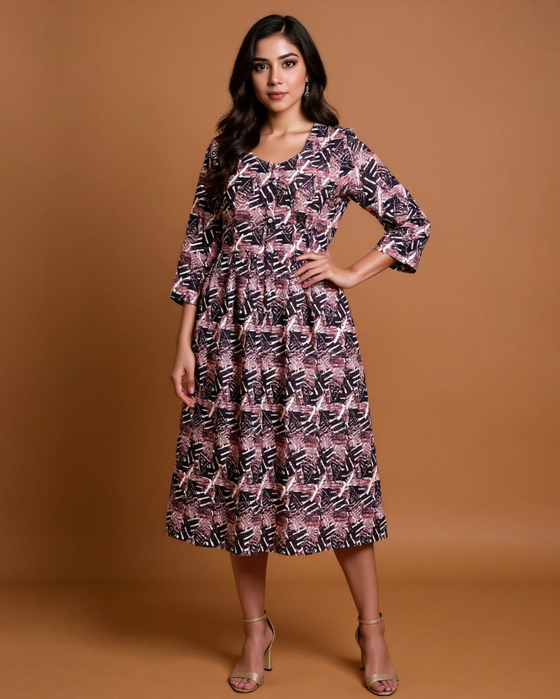 Maternity Wear - Multi Abstract Geometric Print Button-Down Women's Feeding Top