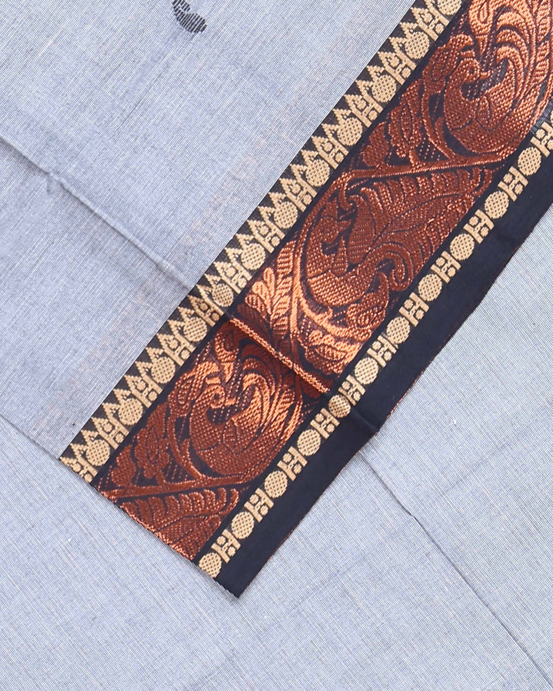 Handloom Cotton Saree with Contrast Border - Grey