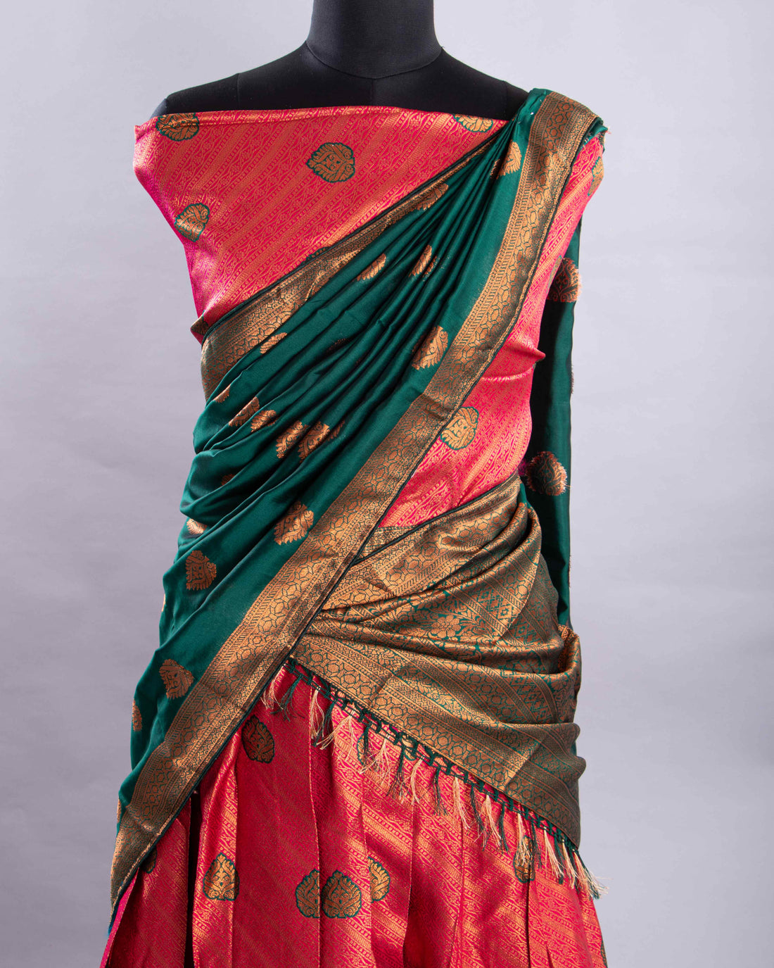 Pink With Green Colour Printed Semi - Stitched Lehenga