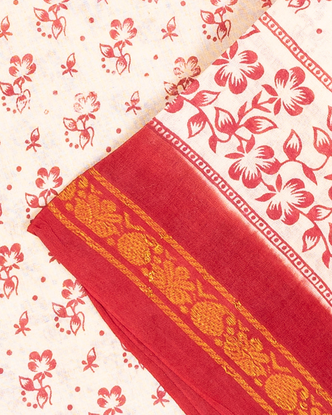 Classic Sungudi Cotton Saree With Printed Design - Cream