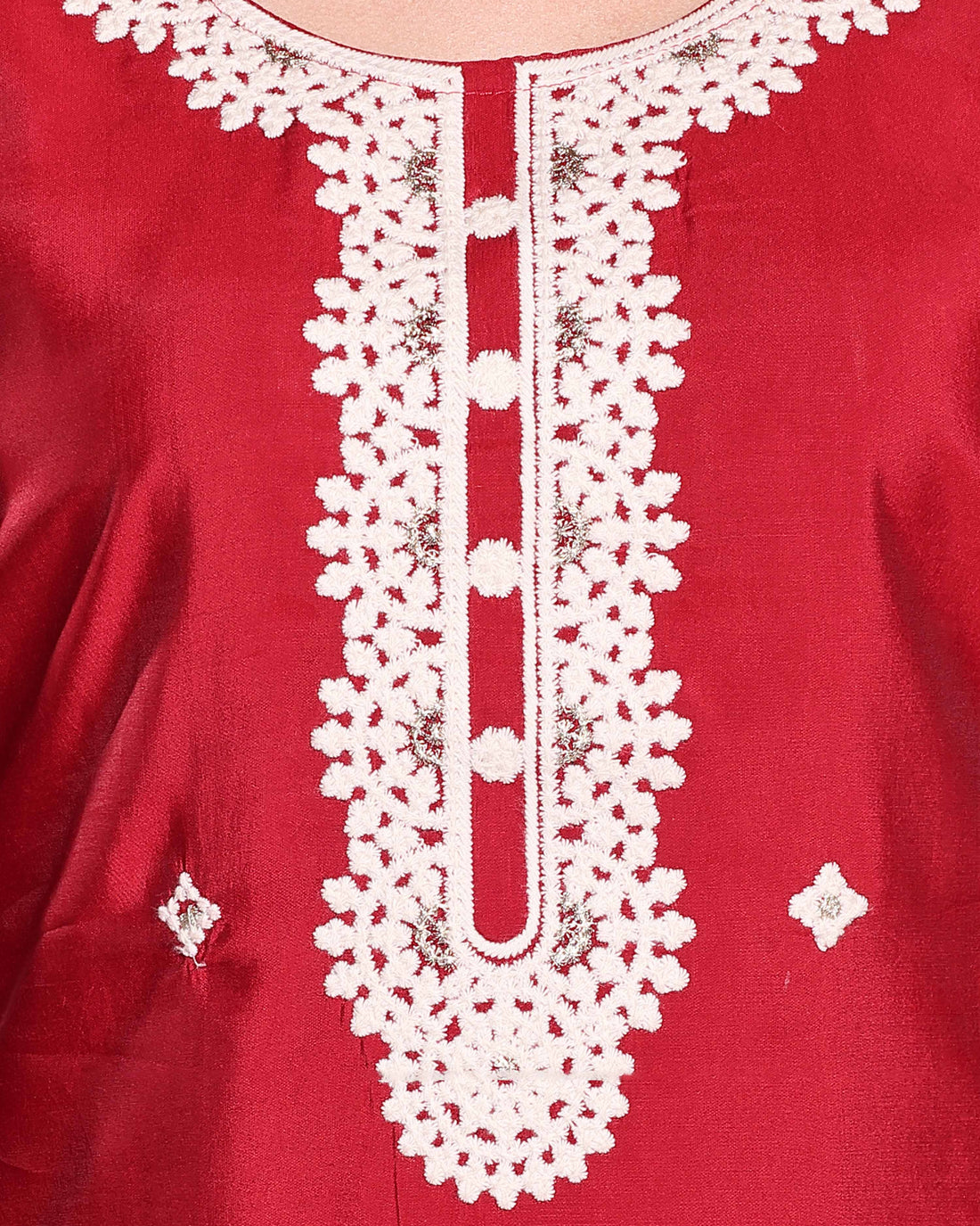 Women's Embroidered Straight Kurta with Palazzo Set - Red