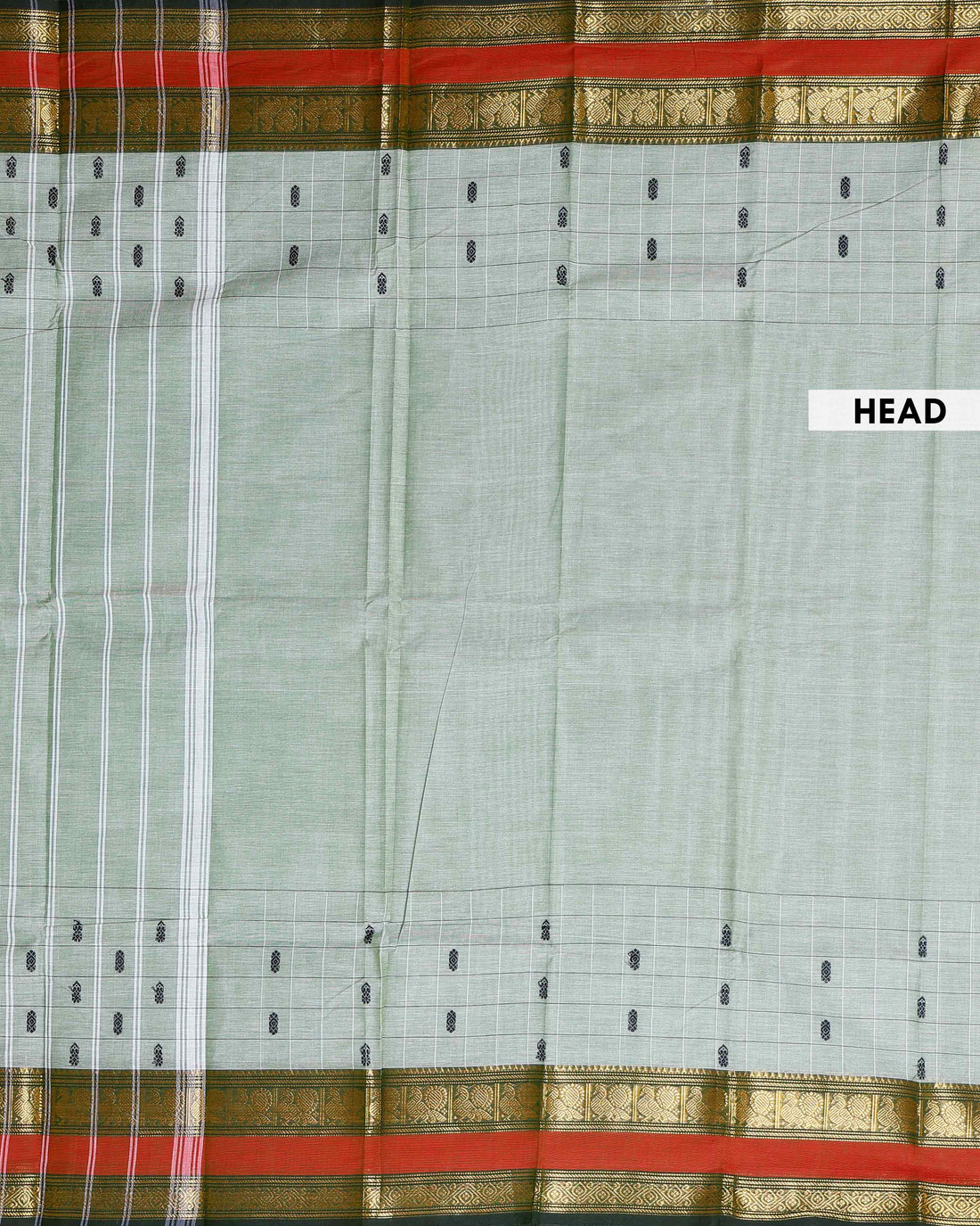 Traditional Chettinad Cotton Saree with Traditional Butta Weave and Zari Border - Light Green