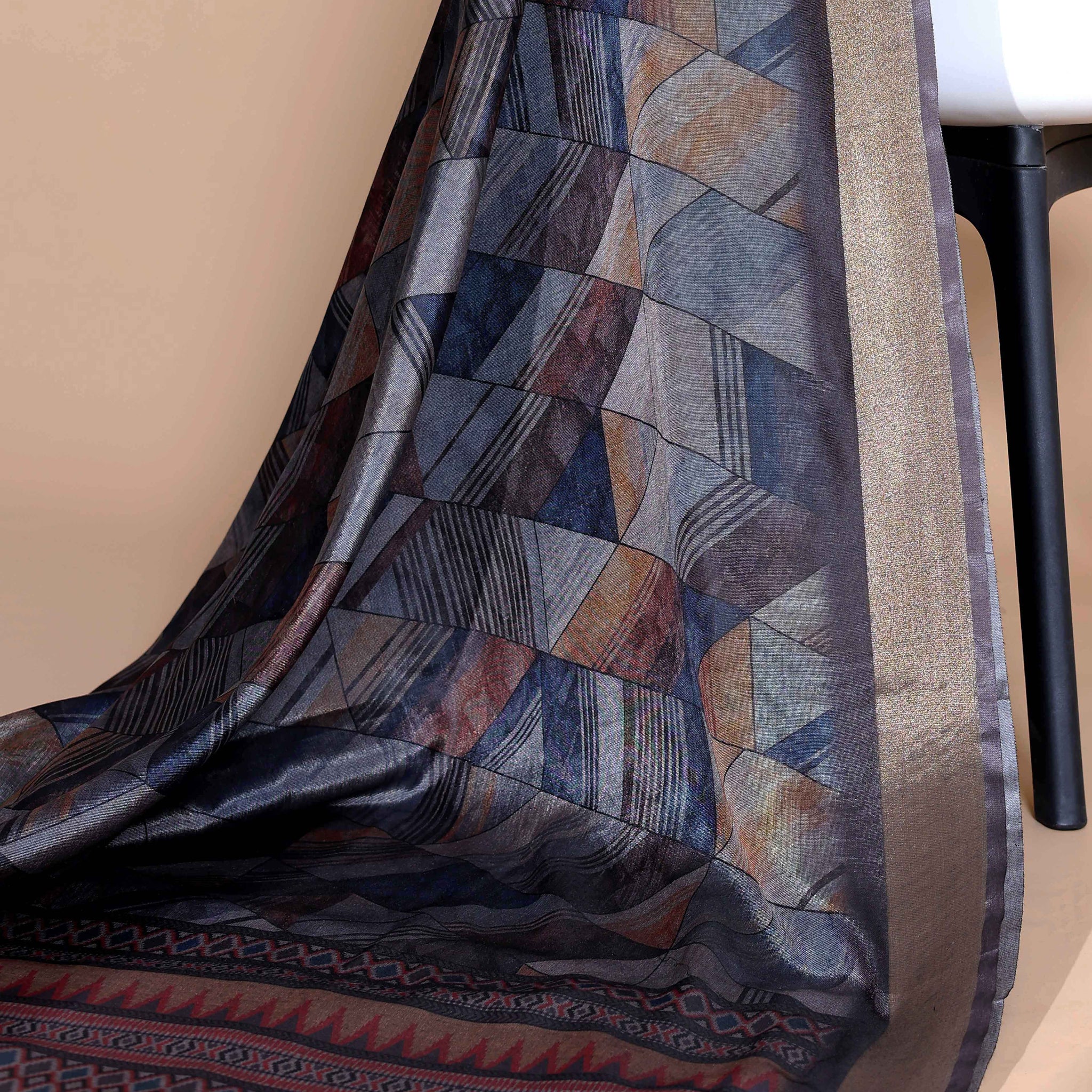 Multi Colour Art Silk Saree with Geometric Weave Pattern