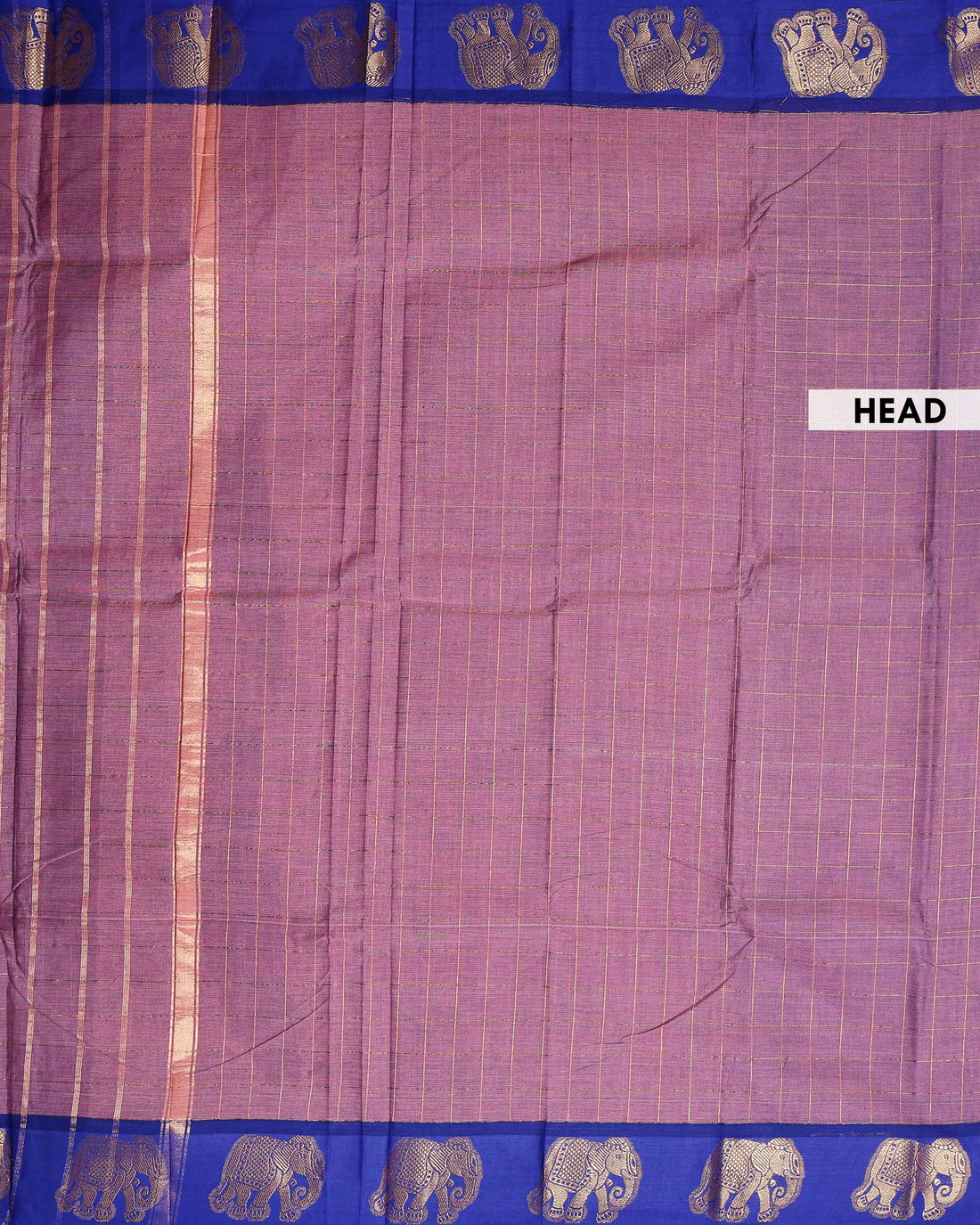Traditional Chettinad Cotton Saree with Elephant Motif Border and Checkered Body - Onion Pink