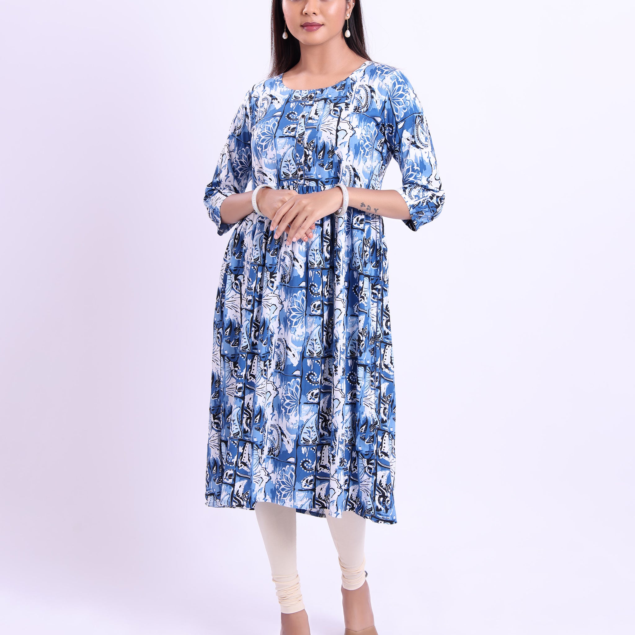 Designer blue colour printed women's kurti