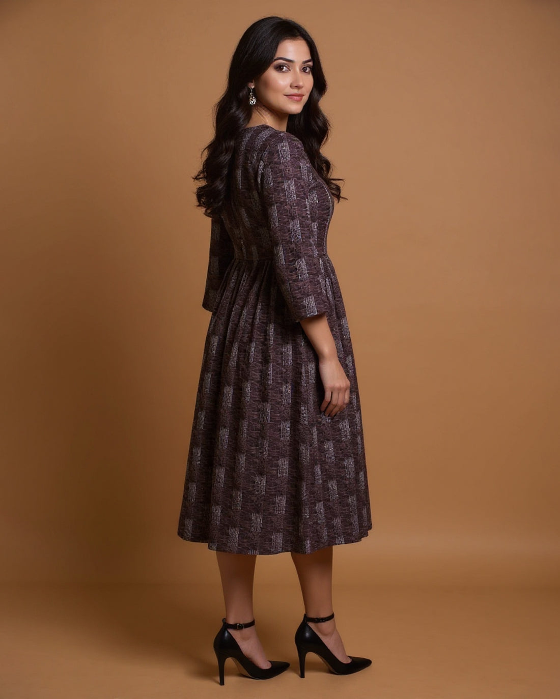 Maternity Wear - Brown Textured Speckle Print Women's Feeding Top