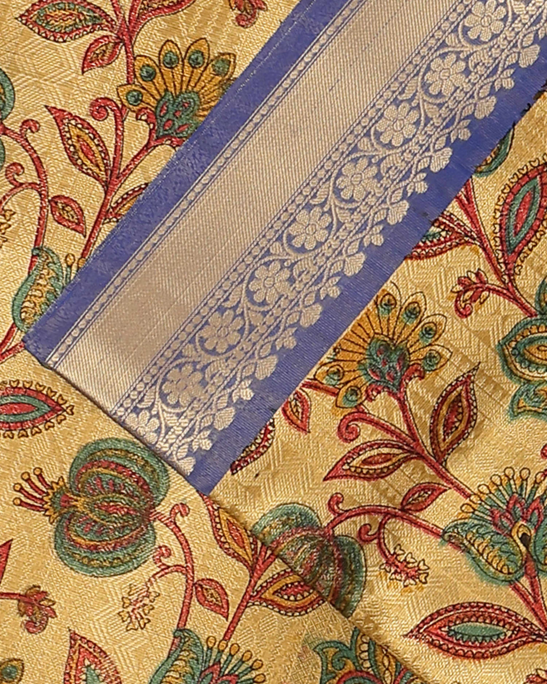 Ethnic Floral Printed Tissue Saree - Gold