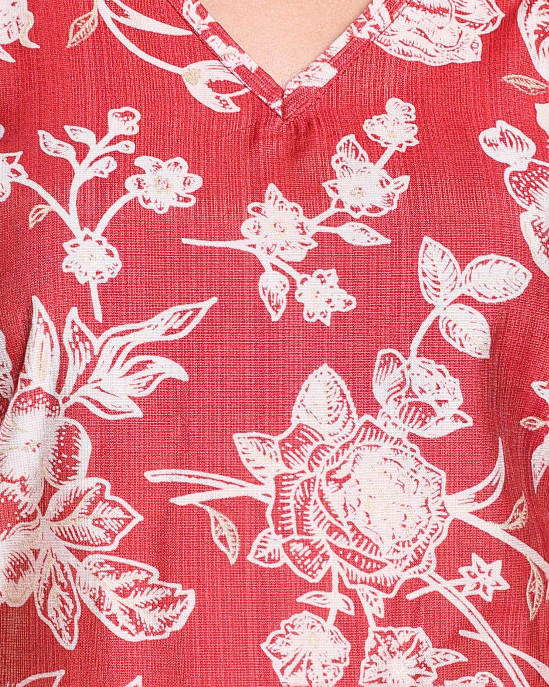 Women's Elegant Floral Print Straight Kurta with Palazzo Set - Red