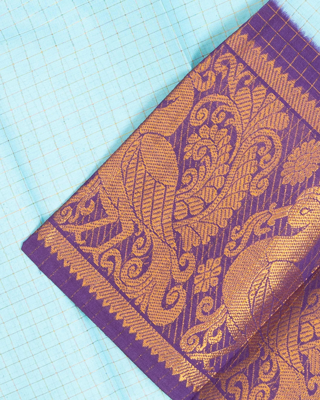 Sky Blue Checked Sungudi Cotton Saree