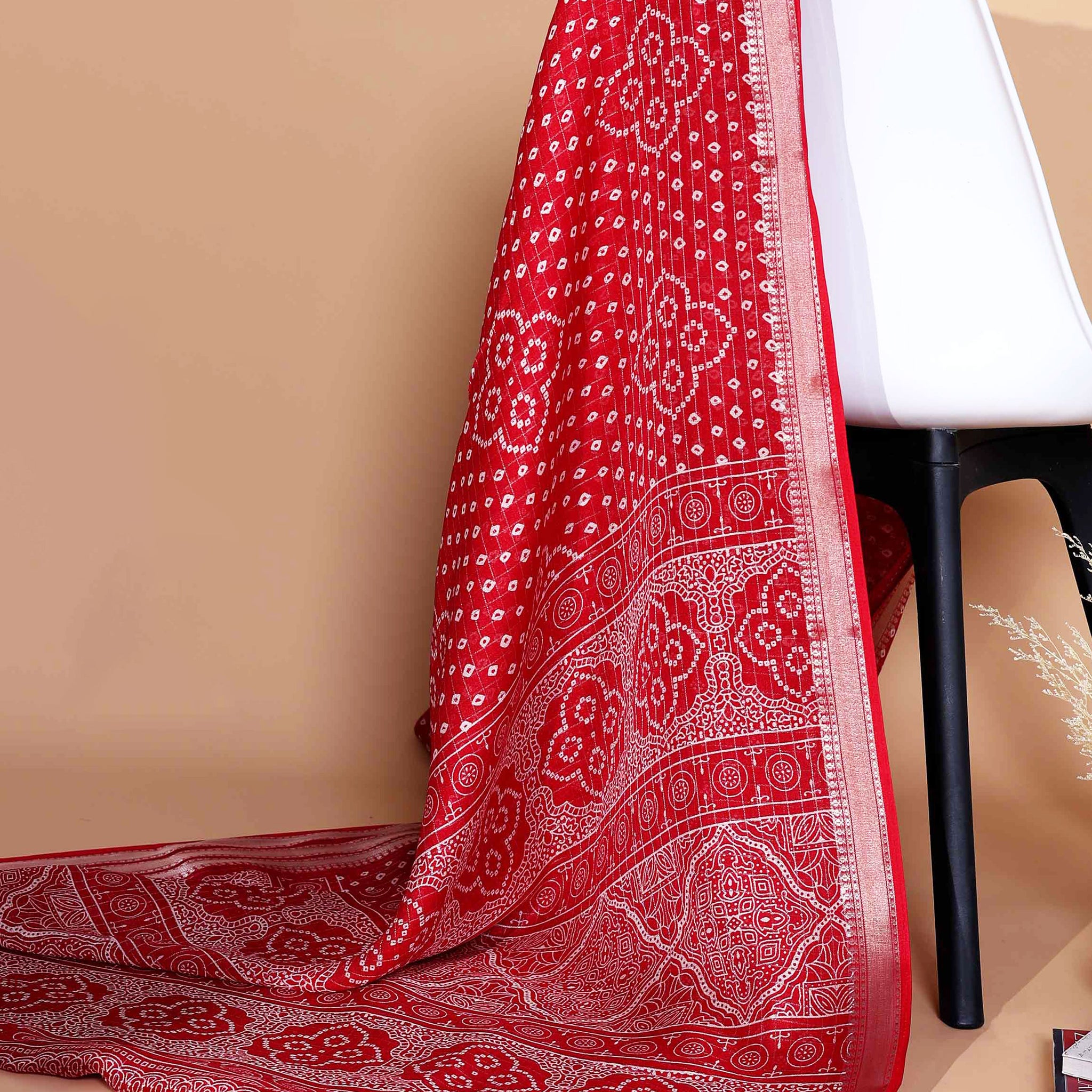 Elegant Dola Silk Saree with Bandhani Print Saree - Red