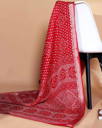 Elegant Dola Silk Saree with Bandhani Print Saree - Red