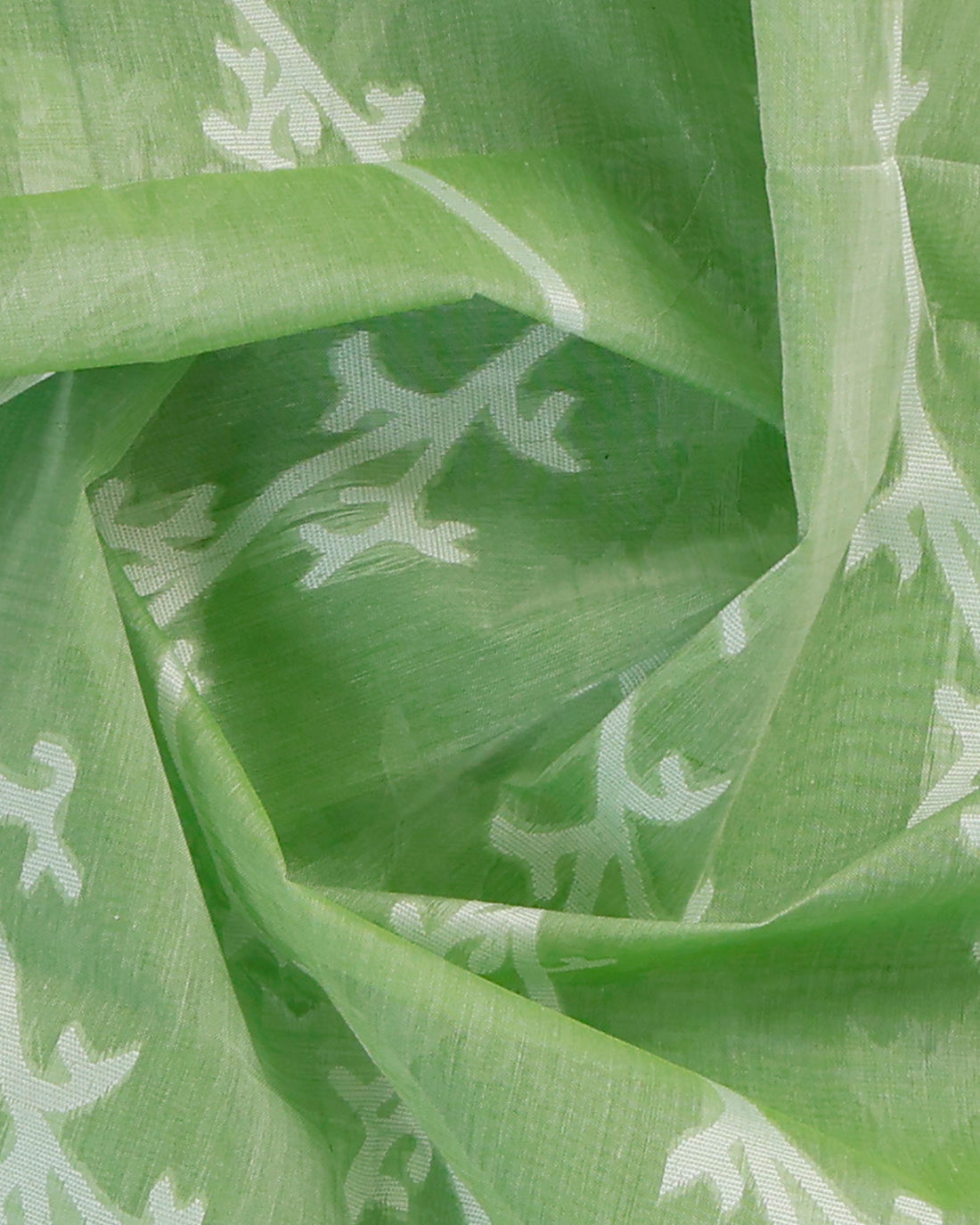 Ikat-Inspired Bengal Cotton Saree With Bold Geometric Weaves - Green