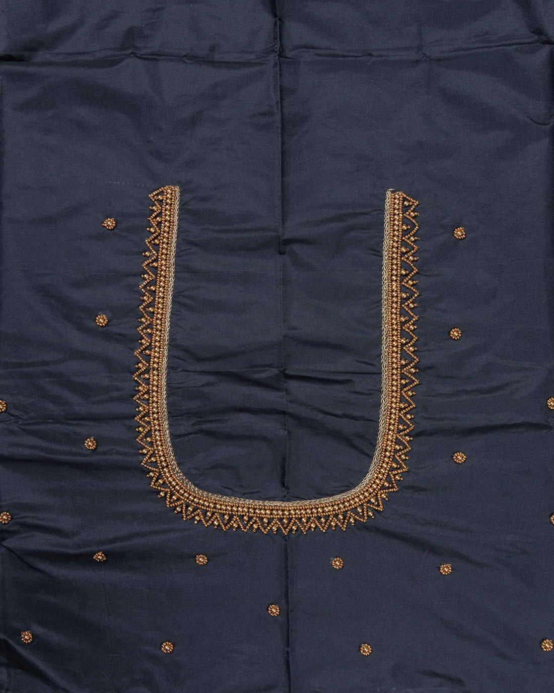 Hand Embroidered Unstitched Blouse Piece with Floral Design - Black