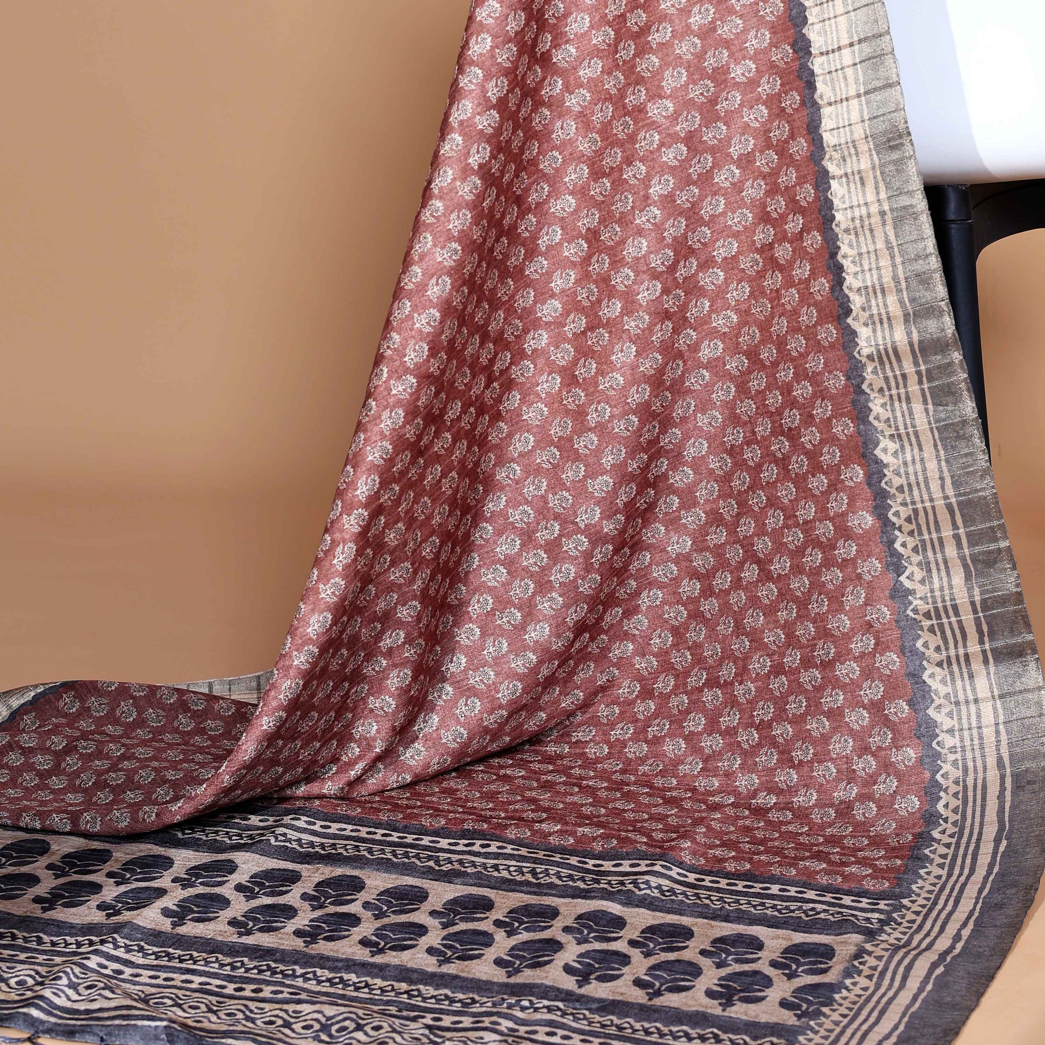 Maroon Colour Art Silk Saree with Small Floral Buti Weave and Black Border