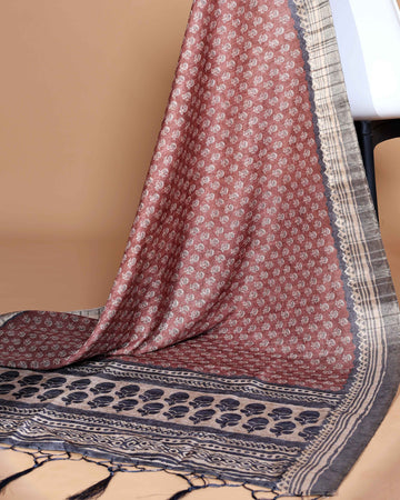 Maroon Colour Art Silk Saree with Small Floral Buti Weave and Black Border