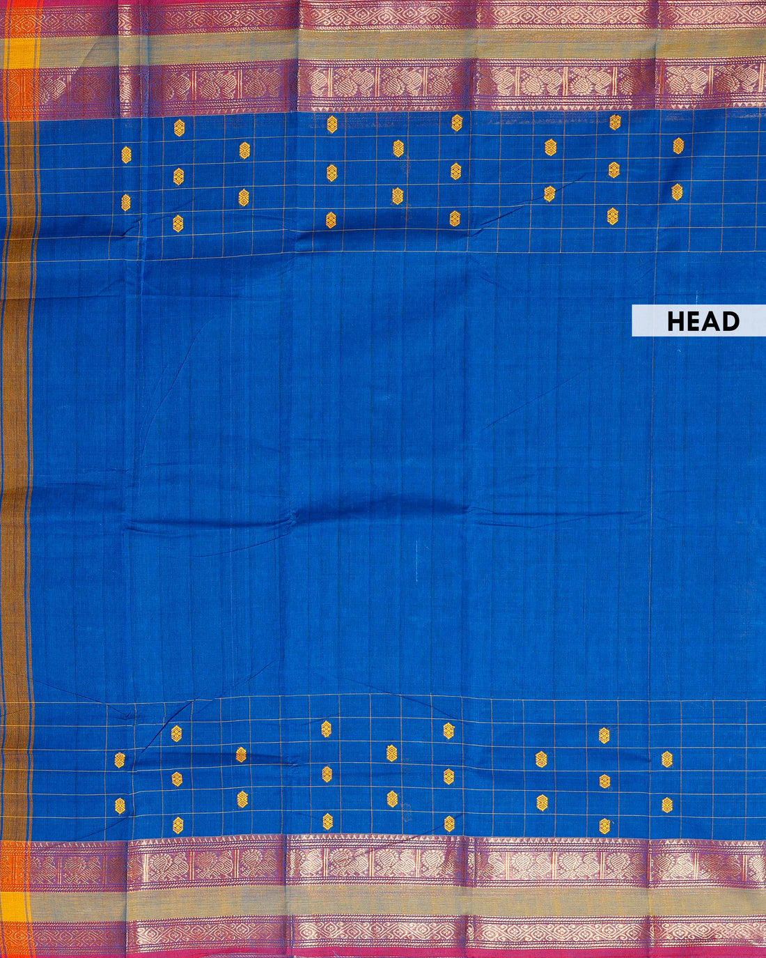 Elegant Chettinad Cotton Saree with Traditional Zari Border & Butta Motifs - Blue