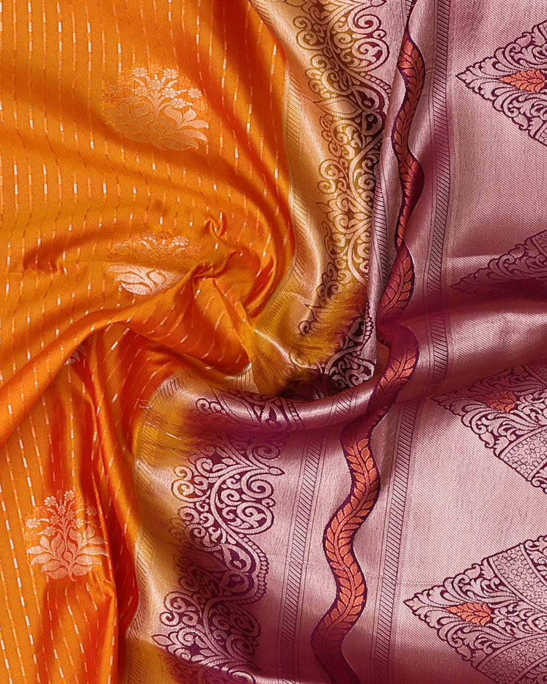Ethnic Striped Design Soft Silk Saree - Yellow