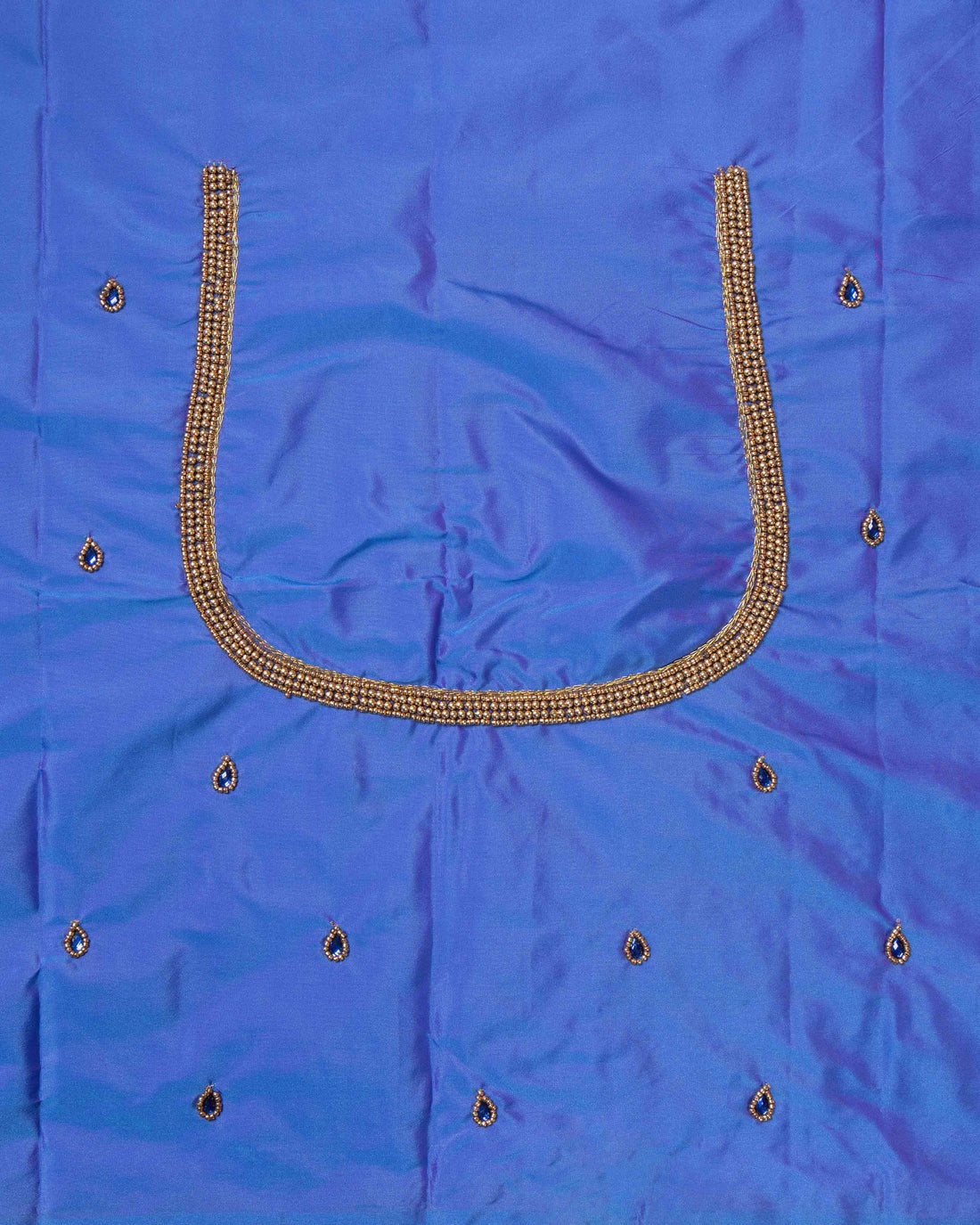 Embellished Aari Work Unstitched Blouse Material - Blue
