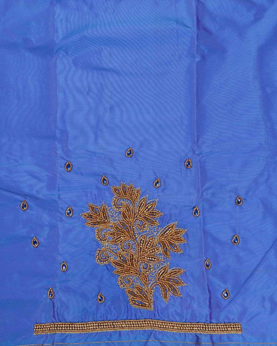 Embroidered Unstitched Blouse Material with Aari Work - Blue
