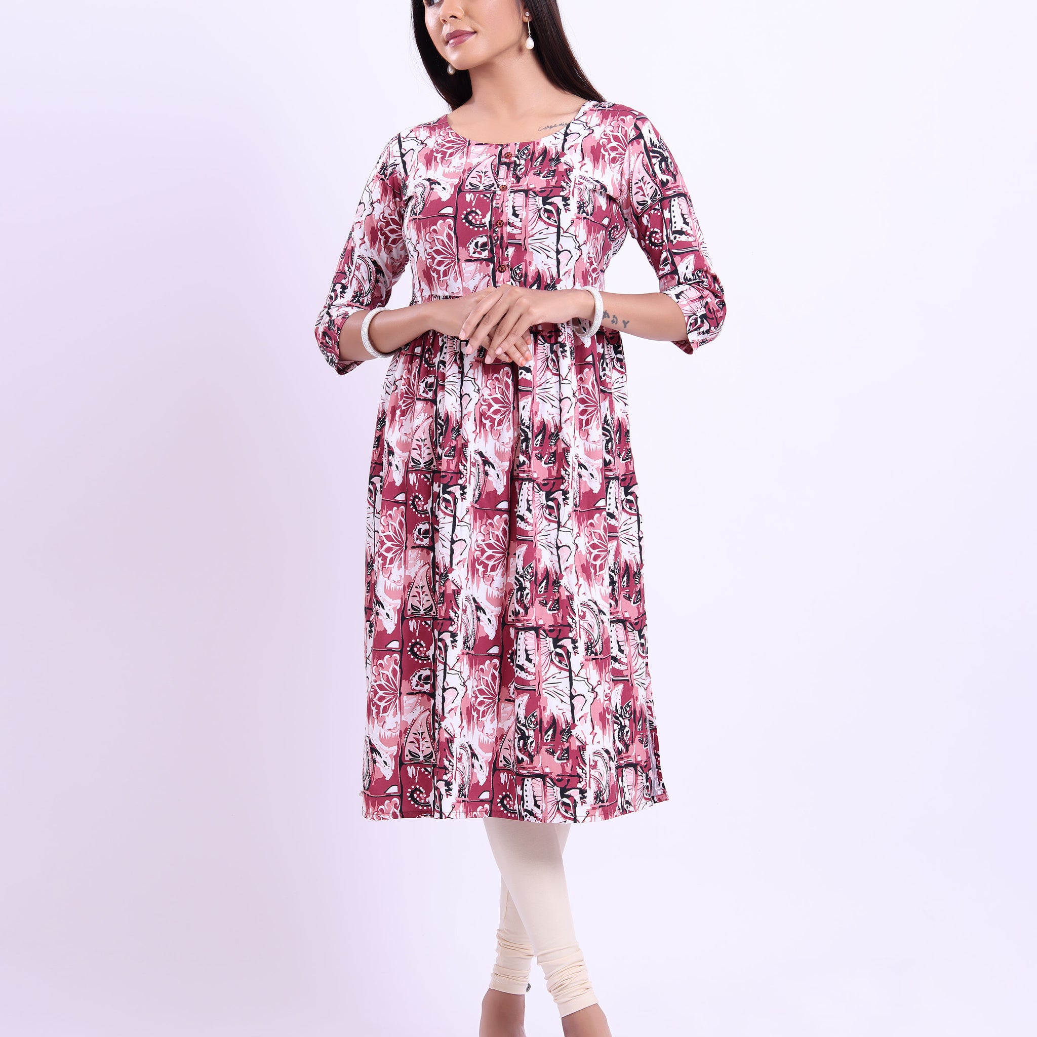 Women's Printed Flared Kurta - Pink