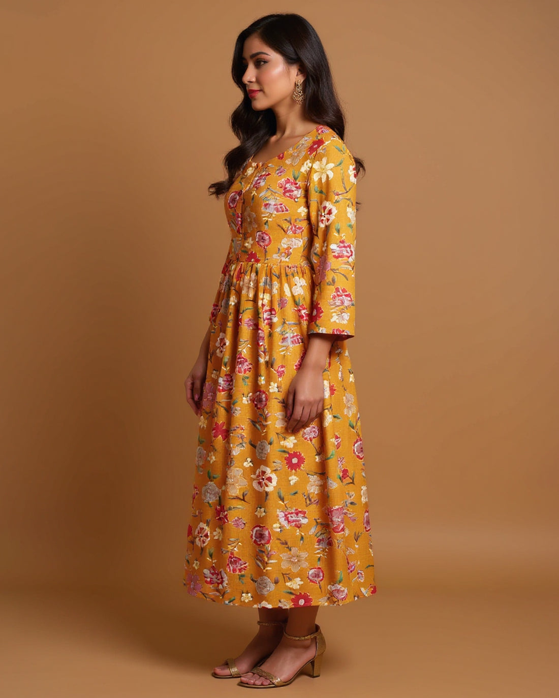 Maternity Wear  - Elegant Yellow Floral Print Button-Down Women's Feeding Top