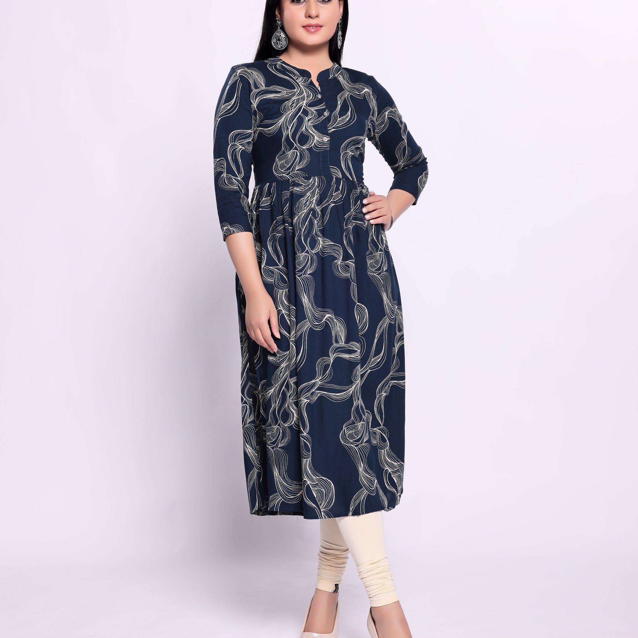 Designer Navy Blue Printed Women's Kurti