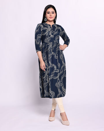 Designer Navy Blue Printed Women's Kurti