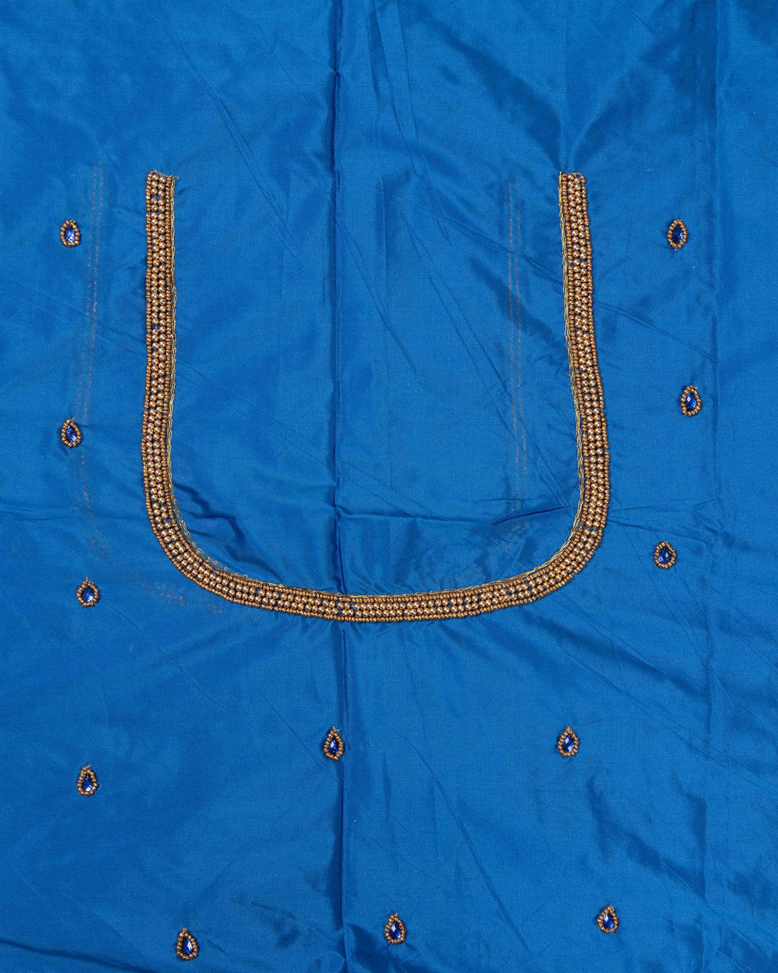 Embroidered Blouse Material with Aari Work and Mirror Embellishments - Blue