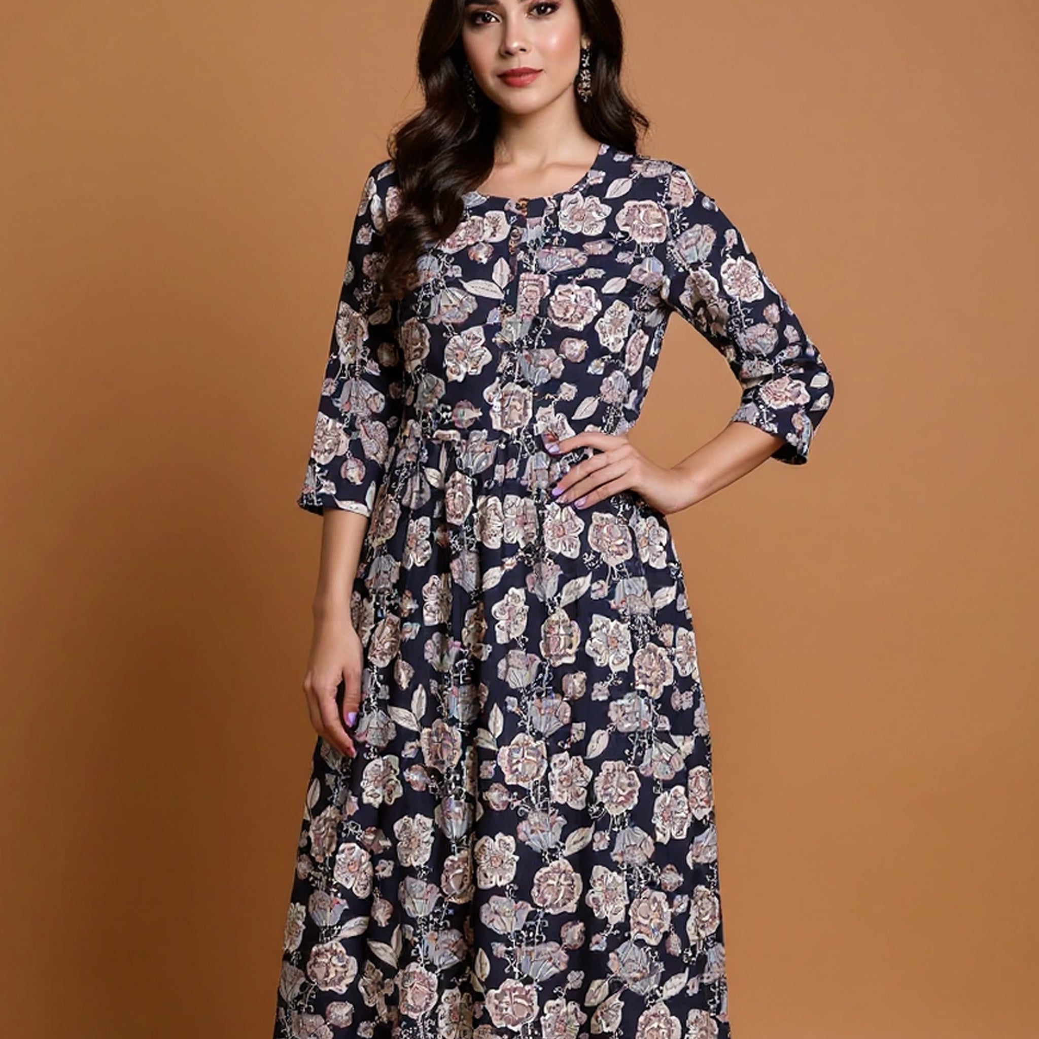 Maternity Wear  - Elegant Black Floral Print Button-Down Women's Feeding Top