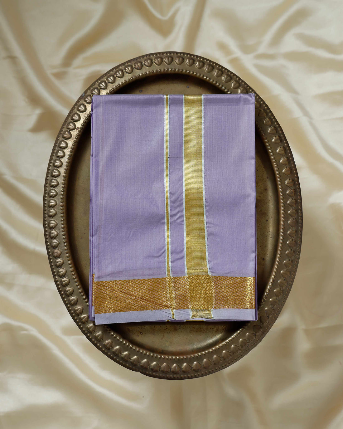 Purple Color Silk Dhoti With 2.40 Meter Shirt Bit & Towle